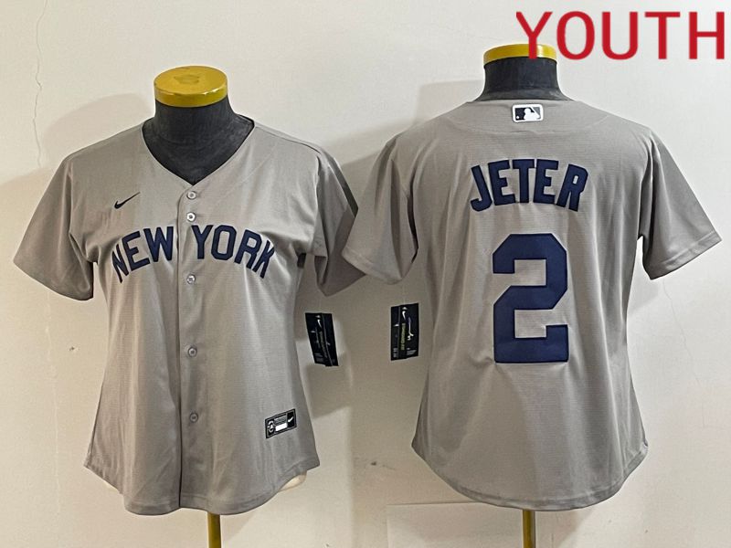 Youth New York Yankees #2 Jeter Grey Nike Game 2024 MLB Jersey style 8